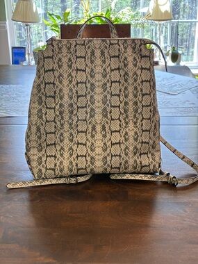 a new day Snake-Print Backpack in Gray and Cream